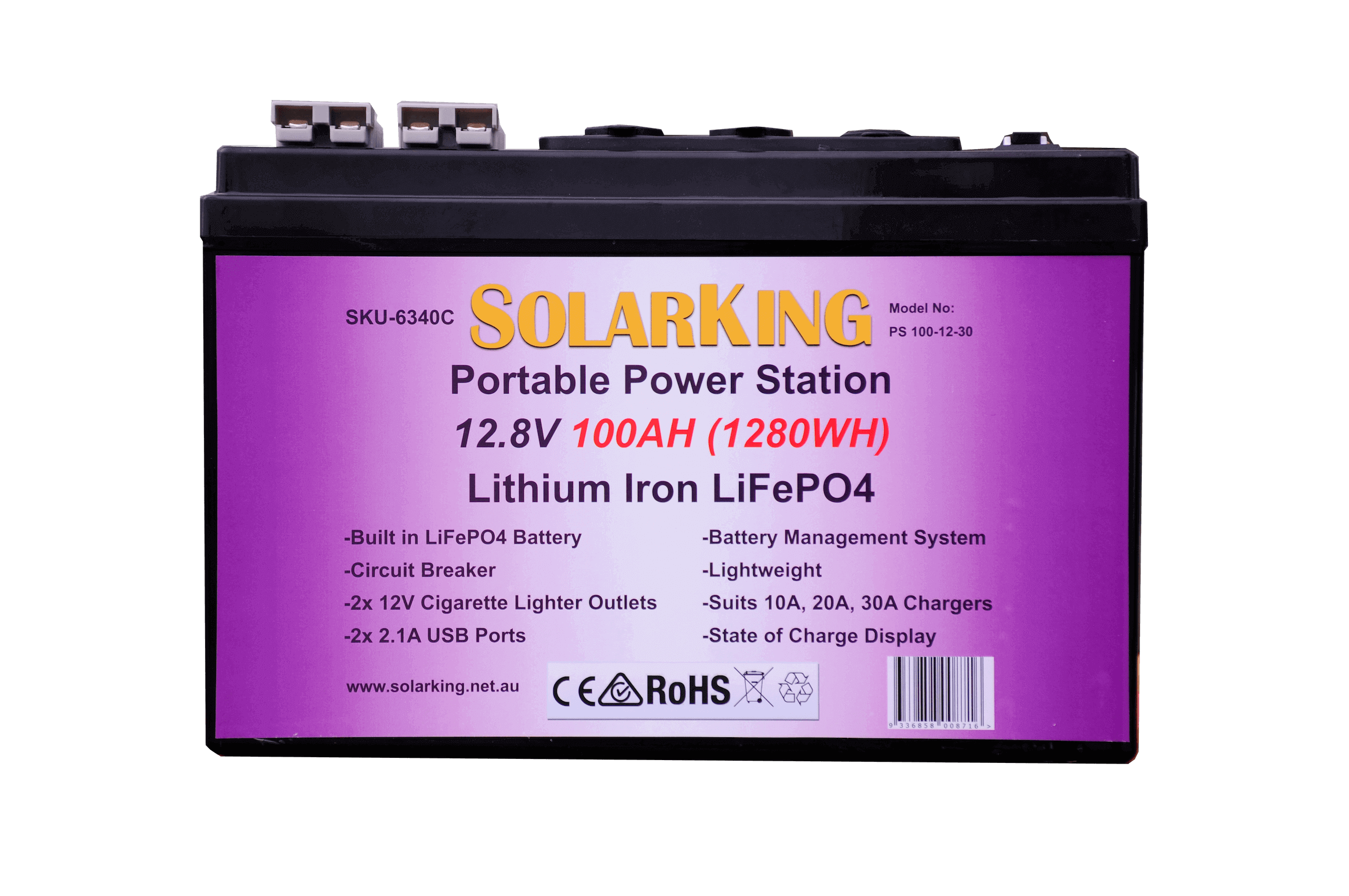 100AH 12.8VDC Lithium Iron SolarKing Battery PS 100-12-30